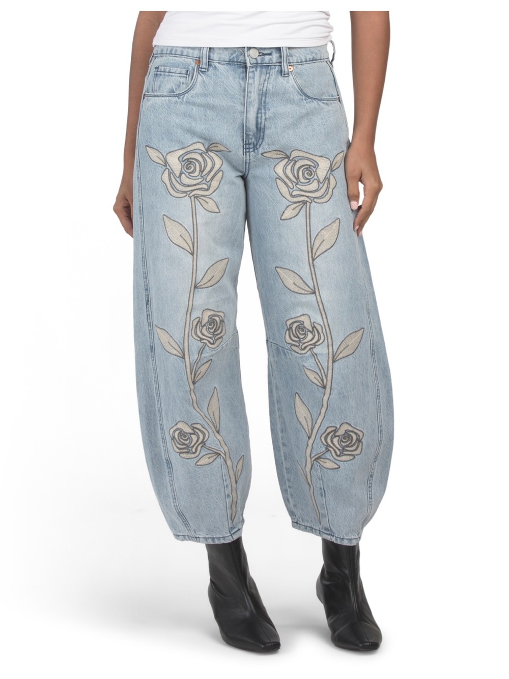 BLANK NYC floral embroidered barrel leg jeans